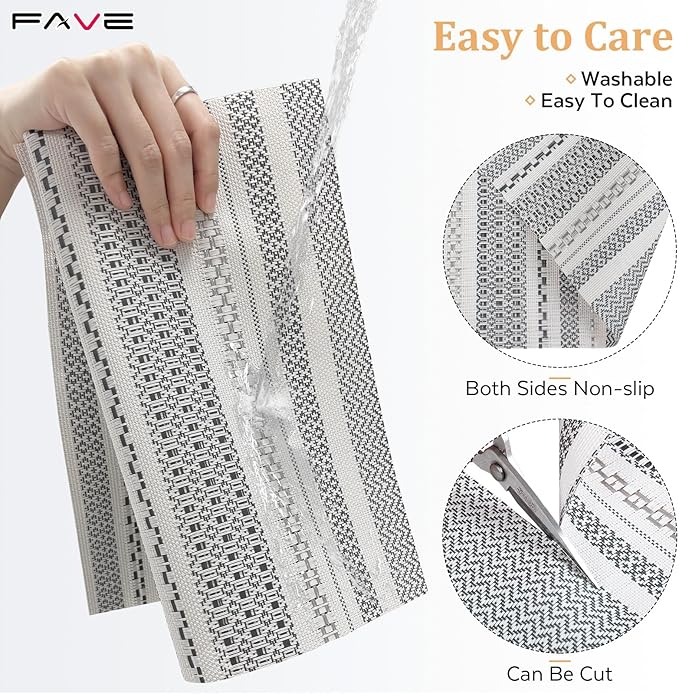 FAVE Boho Vinyl Placemats Set of 6, Durable Woven Place Mats Washable Heat Resistant PVC Table Mats for Parties,Weddings, Dining,Banquet(Gray, 6PCS)
