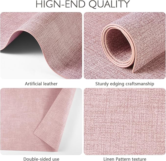 Faux Leather Placemats Set of 6 Washable PU Table mats for Kitchen Table - Heat Resistant, Waterproof, Easy Clean, Anti Slip 11.8" x 17" (Pink-6 Pack)