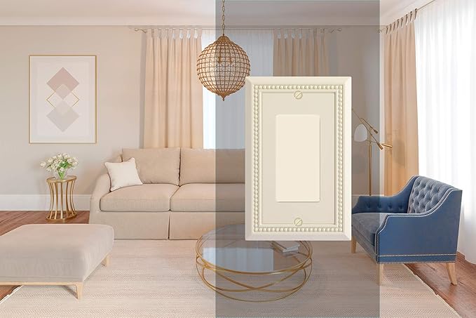 Henne Bery Sunken Pearls Heavy Duty Decorative Wall Plate Switch Plate Outlet Cover (Single Decorator, 3 Pack, Light Almond)