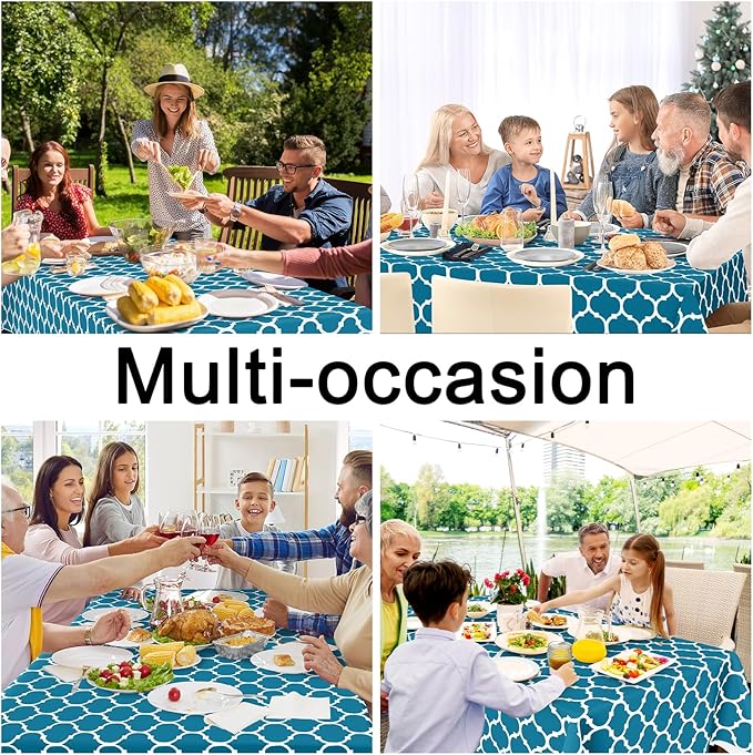 Smiry Rectangle Table Cloth, Waterproof Vinyl Tablecloth with Flannel Backing for Rectangle Tables, Wipeable Spillproof Plastic Tablecloths for Dining, Camping, Indoor and Outdoor (52"x70", Teal)
