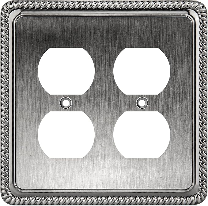 Henne Bery Rope Edge Decorative Wall Plate Switch Plate Outlet Cover (Double Duplex, Heirloom Silver)