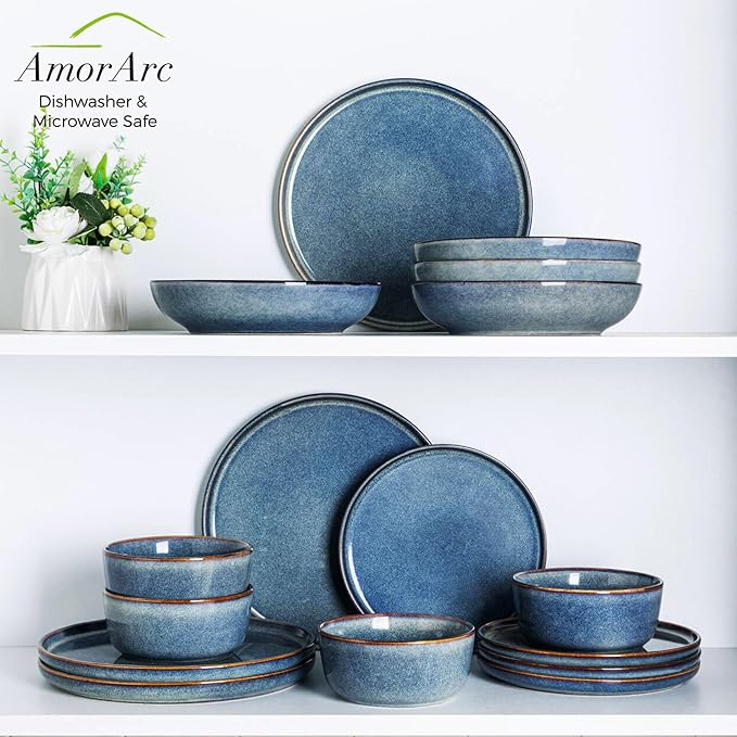 AmorArc Dinner Plates Set of 6, 10.5 Inch Reactive Glaze Ceramic Plates Set, Microwave, Dishwasher Safe, Scratch Resistant, Modern Large Dinnerware Dishes Set Kitchen Stoneware Plates