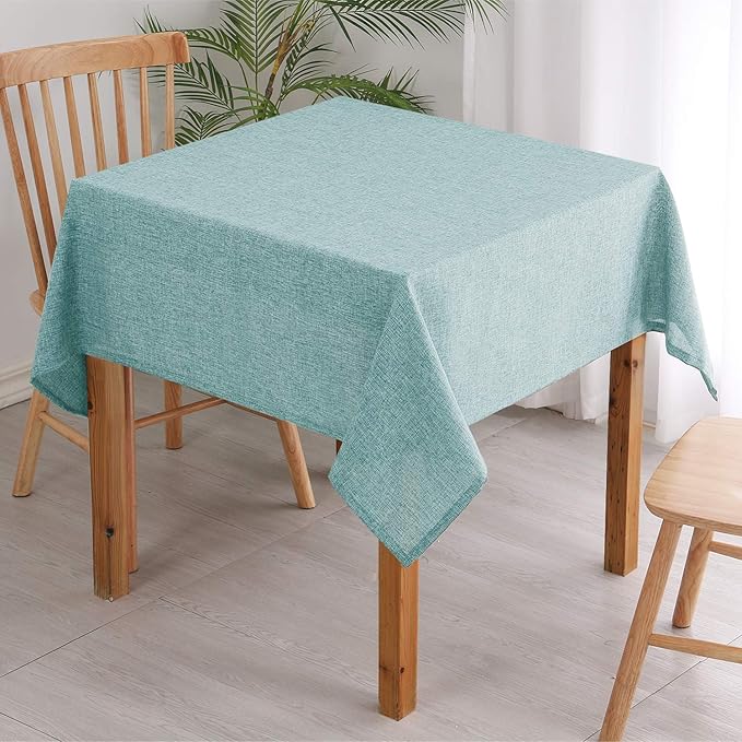 Hiasan 2 Pack Faux Linen Square Tablecloth - Wrinkle and Stain Resistant Washable Table Cloth for Kitchen Dining Room Holiday Table Cover for Party Dinner, Aqua, 60 x 60 Inch