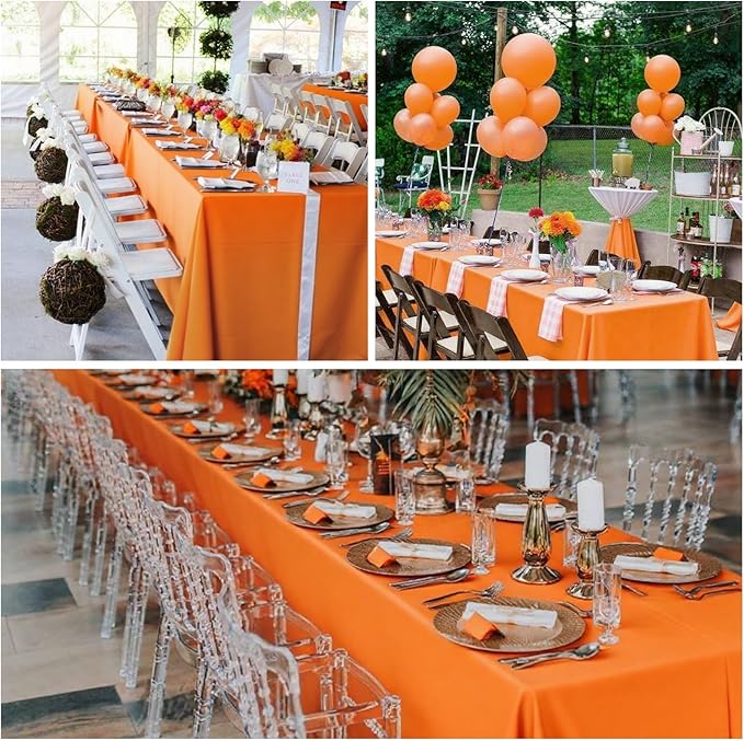 8 Pack Orange Tablecloth 60 x 102 Inch Rectangular Table Cloth for 6 Foot Rectangle Tables, Wrinkle Resistant Washable Rectangle Fabric Table Covers for Wedding Party Banquet Buffet and Camping