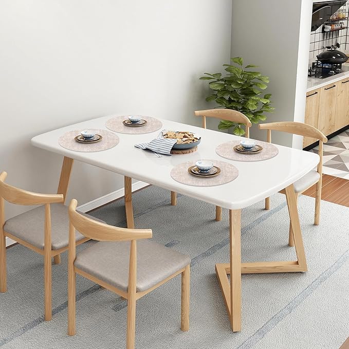 Homaxy Round Faux Leather Placemats and Coasters, Washable Dual-Side Table Mats, Wipeable Heat-Resistant Dining Place Mats for Outdoor and Indoor, Set of 6, Diameter 13 and 3.93 inch, Beige