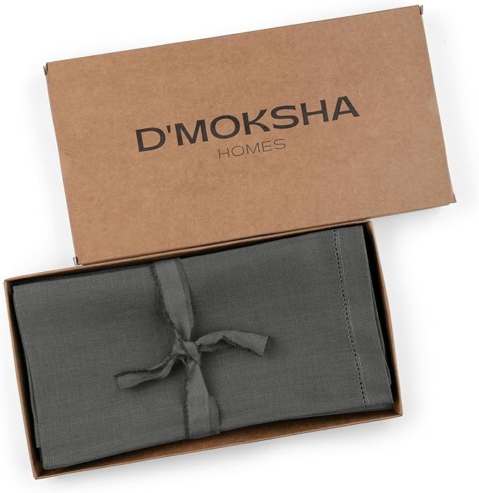 D'Moksha Homes Charcoal Grey Linen Napkins Set of 8 - Classic Hemstitch 100% Pure Linen Hemstitch Dinner Napkins 20 x 20 Inch for Spring, Easter - Handcrafted and Machine Washable
