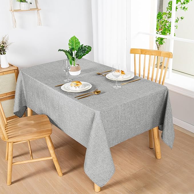 Hiasan 2 Pack Faux Linen Rectangle Tablecloth - Wrinkle and Stain Resistant Washable Table Cloth for Kitchen Dining Room Holiday Table Cover for Party Dinner, Light Grey, 60 x 120 Inch