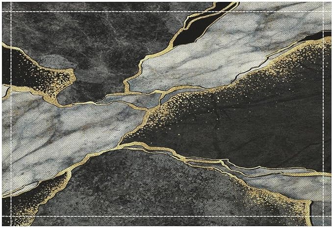 Marble Linen Placemats Set of 4, Modern Abstract Foil Texture Grey Black Marble 12x17 Inch Washable Table Mats Non Slip Placemats for Wedding Party Kitchen Banquets Dining Decoration