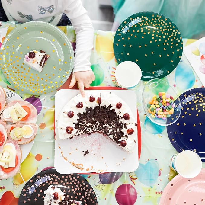 Green Party Supplies,White and Green Dot Plates and Napkins for Birthday Wedding All Occasions(Serve 35 Guests 7 Inch)