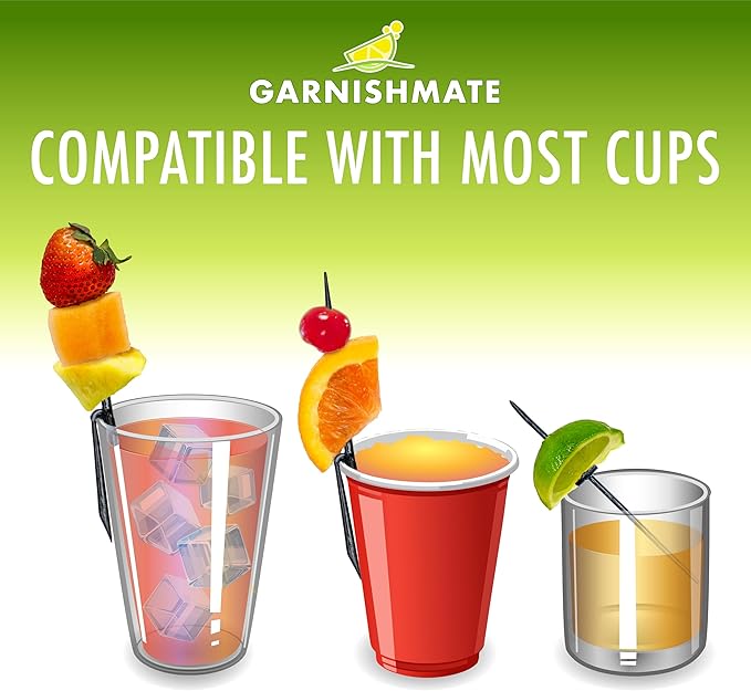 Garnishmate PACK OF 100 Clip On Garnish Holder Pick Cocktail Accessory for Entertaining Drinks and Charcuterie Boards for Home Bar Cart or Bartender Kit for Cocktails Accessories w/Rounded Tip, Black