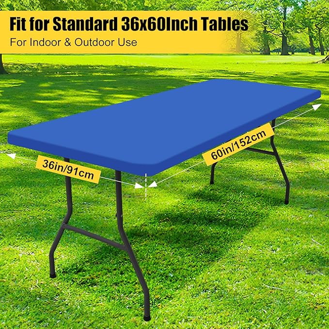 Smiry Rectangle Picnic Table Cloth, Waterproof Elastic Fitted Tablecloths for 5 Foot Tables, Washable Polyester Table Cover for Camping, Indoor and Outdoor (Blue, 36"x60")