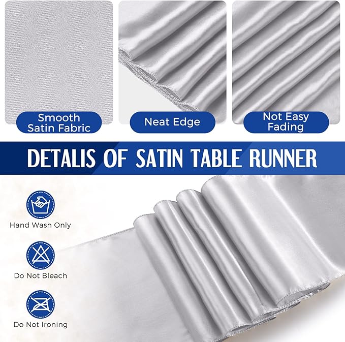 Breling 8 Pack Navy Blue and Silver Disposable Plastic Tablecloths and Satin Table Runner, 54 x 108 Inch Tablecloth, 12 x 108 Inch Table Runners for Wedding Graduation Birthday Baby Shower New Year