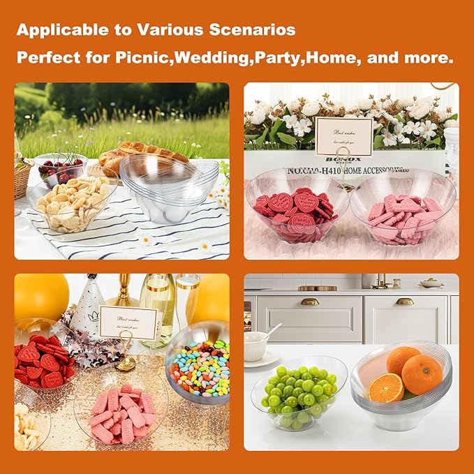 Goodluck 5 Pack Clear Plastic Serving Bowls for Party - 20 OZ Angled Disposable Serving Bowls for Wedding Party Chip, Candy, Salad & Fruit
