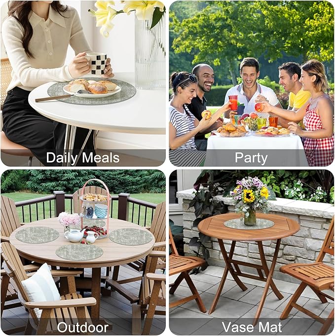 Homaxy Round Faux Leather Placemats and Coasters, Washable Dual-Side Table Mats, Wipeable Heat-Resistant Dining Place Mats for Outdoor and Indoor, Set of 6, Diameter 13 and 3.93 inch, Grass Green