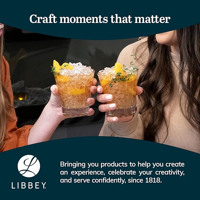 Libbey Bellevue Double Old Fashion Glass Set, 11.5 Oz, Clear, Retro Double Walled Whiskey Glasses, Modern Glassware Set of 4 for Cocktails, Water, and More