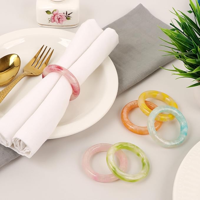 CLEENTABLE Napkin Rings Set of 12 - Epoxy Resin Napkin Holder Cuffs for Dinner Table Décor - Farmhouse Modern Serviette Rings for Weddings, Parties, Receptions, Banquets, Daily Use (Pastel)