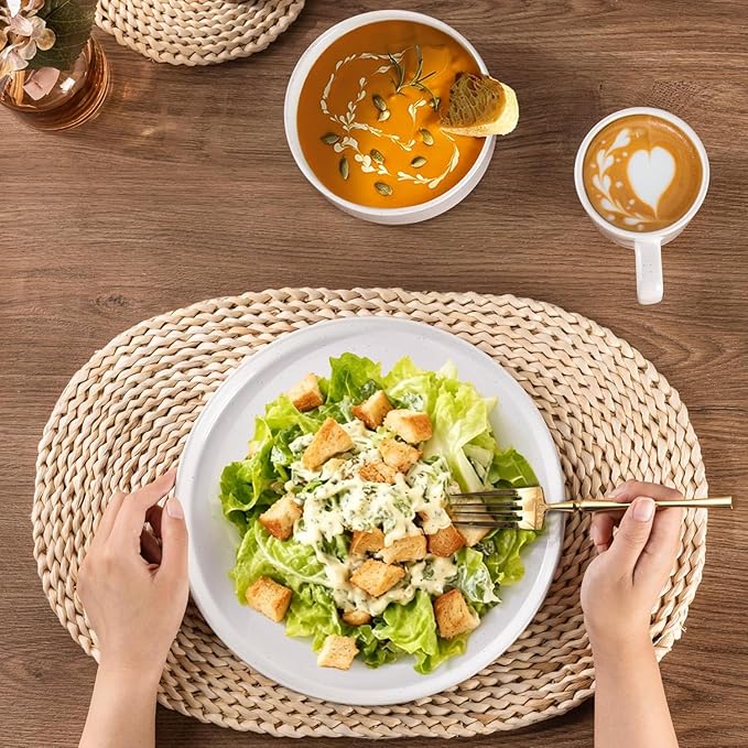 AmorArc Ceramic Dinnerware Set for 6 | Speckled Stoneware Plates and Bowls with Rustic Terracotta Underside| Scratch Resistant,Dishwasher & Microwave Safe Dishes Sets- 18pcs White