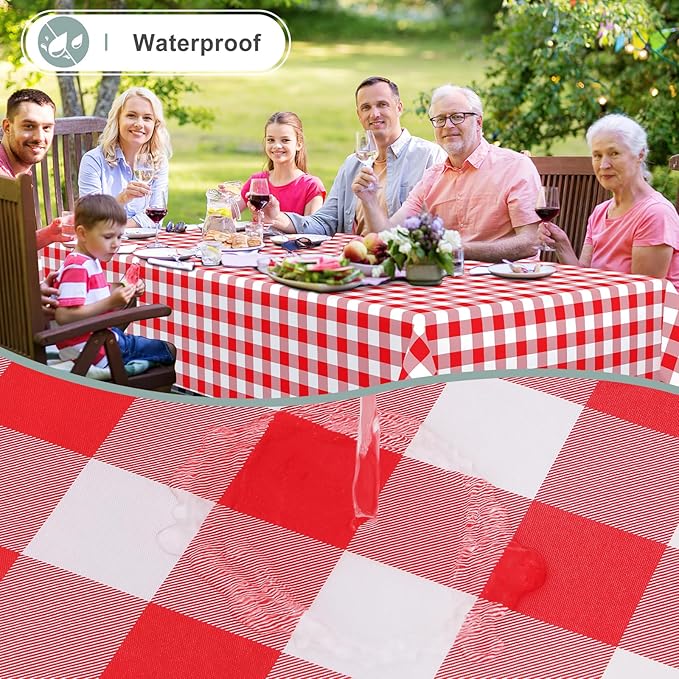 misaya Rectangle Waterproof Vinyl Table Cloth, Buffalo Flannel Backed Tablecloth, Wipeable Plastic Table Cover for Valentine's Day, Dinner, Kitchen, Outdoor (60" x 84", Red and White)