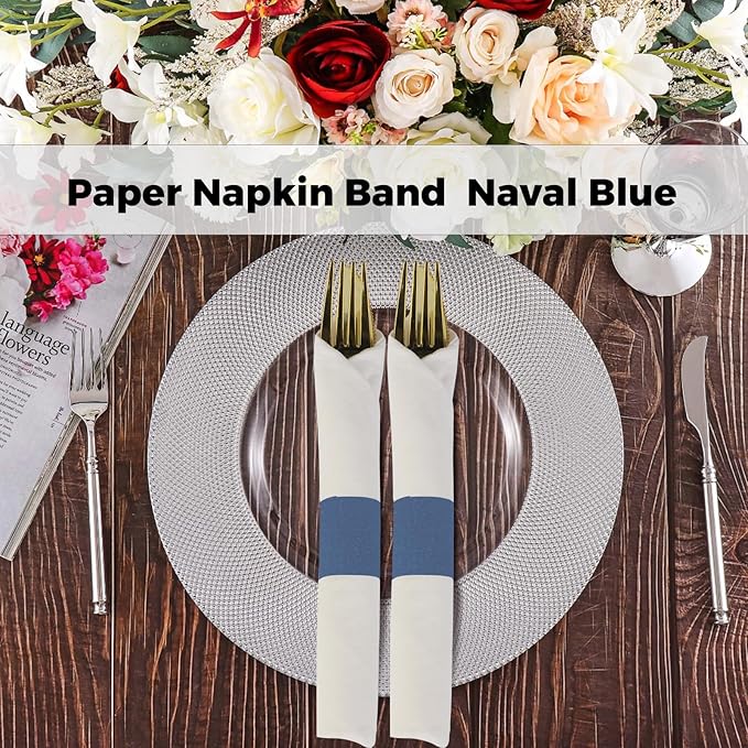 Germiwipe 2500 Pcs Napkin Bands,Paper Napkin Rings Self Adhesive,Silverware Wraps Bands, Perfect for Birthday Parties, Weddings, Family Reunion & Events (Navy Blue)