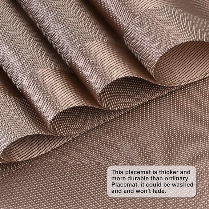 DACHUI Placemats Set of 4, Stylish Woven Place Mats for Dining Table, Washable & Durable PVC Table Mats (Champagne)
