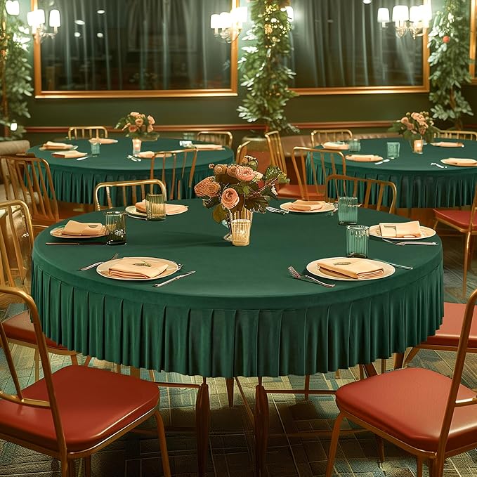 4 Pack Hunter Green Spandex Round Tablecloths for 60 Inch Tables, Stretchy Fitted 5FT Cloths, Wrinkle-Free Cover With Skirt for Wedding, Party, Dining, Banquet