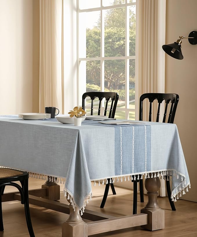 ZeeMart Contrast Linen Table Cloth Square Table Cloths 60x60 Inch Blue, Farmhouse Style Heavy Weight Blue Tablecloth, Water Resistant Burlap Tablecloths
