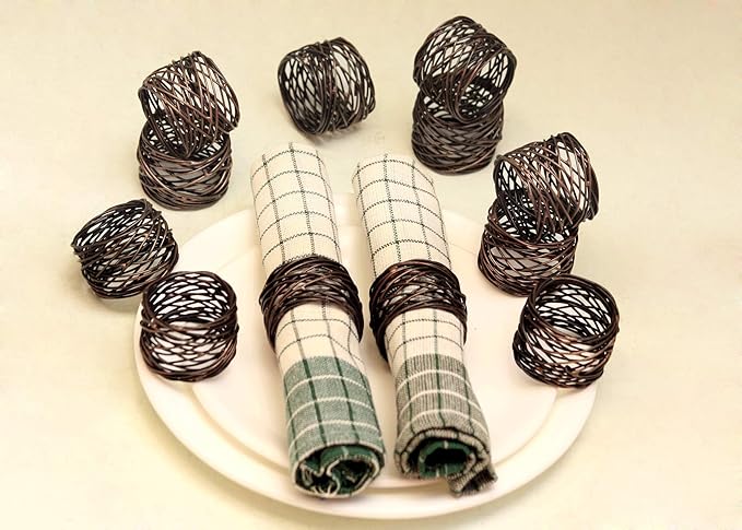 ALPHA Living HOME Napkin Rings Set 12 of Premium 100% Metal, Rust-Resistant Tabletop Décor - Napkin Holders for Family Dinner, Wedding, Party, Decorations, Banquet, Party, Easter - Bronze