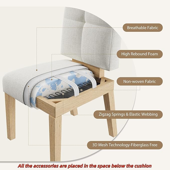 Wooden Dining Chairs Set of 4, Dining Room Chairs with Wood Legs, Cloud-Like Cushion & Reinforcement Structure Design for Kitchen/Living Room/Restaurant, Easy Assembly