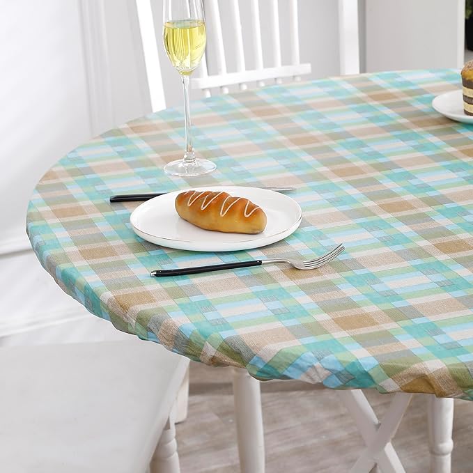 Walrus Round Vinyl Fitted Tablecloth with Flannel Backing Elastic Edge Design Table Cover Waterproof Oil-Proof PVC Table Cloth Stain-Resistant Best for 45"-56" Round