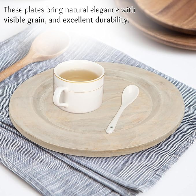 Alpha Living Home Wooden Charger Plates - 2 Piece Salad Appetizer Plate Lightweight Round Plates Desserts and Sushi Sauce Dishes, Handcrafted, Smooth Surface, Durable 13 inch (Off White)