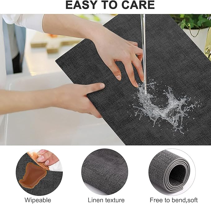 Leather Heat Resistant Placemats Set of 6 Waterproof Wipeable Washable PU Table Mats,Easy to Clean Anti-Slip Place Mats (Dark Grey, 6)