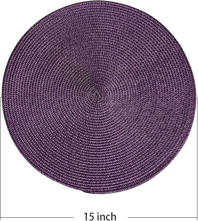 AHHFSMEI Round Braided Placemats 15 Inch Round Table Mats for Dining Tables Natural Woven Heat Resistant Place mats Set of 8 (Plum Purple)