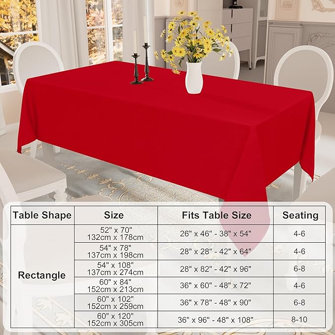 Smiry Rectangle Table Cloth, Waterproof Anti-Scratch Polyester Tablecloth, Decorative Washable Fabric Table Cover for Dining, Buffet, Parties and Outdoor, 60x140, Red