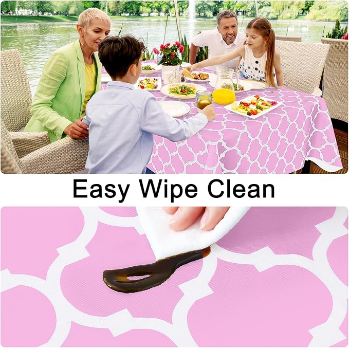 Smiry Rectangle Table Cloth, Waterproof Vinyl Tablecloth with Flannel Backing for Rectangle Tables, Wipeable Spillproof Plastic Tablecloths for Dining, Camping, Indoor and Outdoor, (52"x70", Pink)