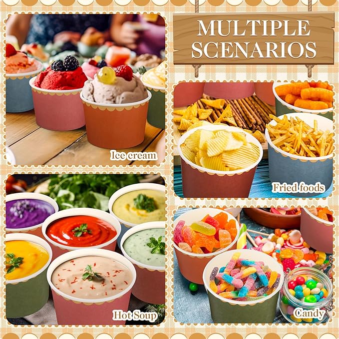 Zopeal 96 Pcs Fall Wildflower Disposable Ice Cream Bowls 9oz Colorful Gradient Color Paper Snack Cups with Gold Scallop for Parties, Weddings, Baby Showers, Desserts, Yogurt, and Salads