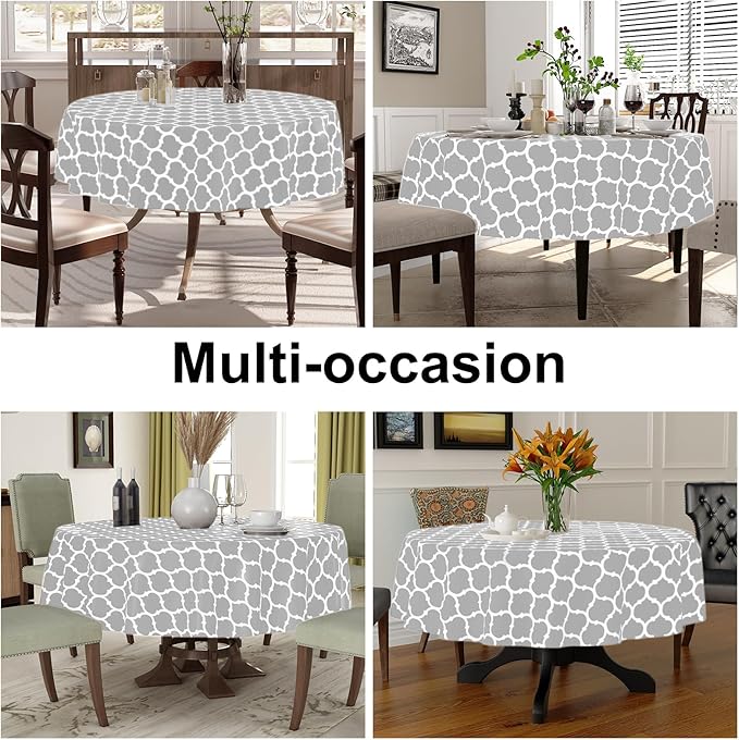 Smiry Round Plastic Table Cloth, Waterproof Vinyl Tablecloth with Flannel Backing for Round Tables, Wipeable & Spillproof for Dining, Camping, Indoor and Outdoor (60" Round, Light Grey)
