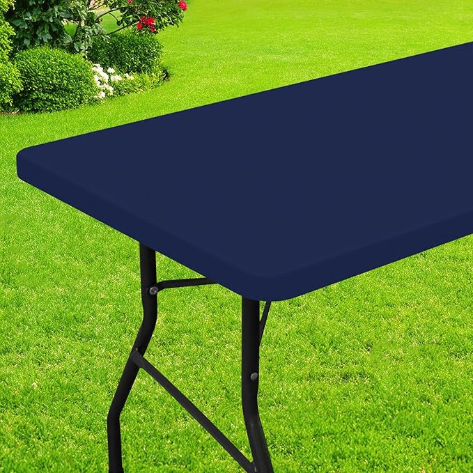 Smiry Rectangle Picnic Table Cloth, Waterproof Elastic Fitted Tablecloths for 8 Foot Tables, Washable Polyester Table Cover for Camping, Indoor and Outdoor (Navy, 36"x96")