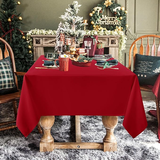 sancua Rectangle Tablecloth - 70 x 120 Inch - Stain and Wrinkle Resistant Washable Polyester Table Cloth, Decorative Fabric Table Cover for Dining Tables, Buffet Parties and Camping, Red