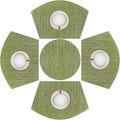 SHACOS Small Round Table Placemats Set of 5 Woven Vinyl Wedge Placemats with Centerpiece Round Table Mats Heat Resistant Wipe Clean (5, Green)