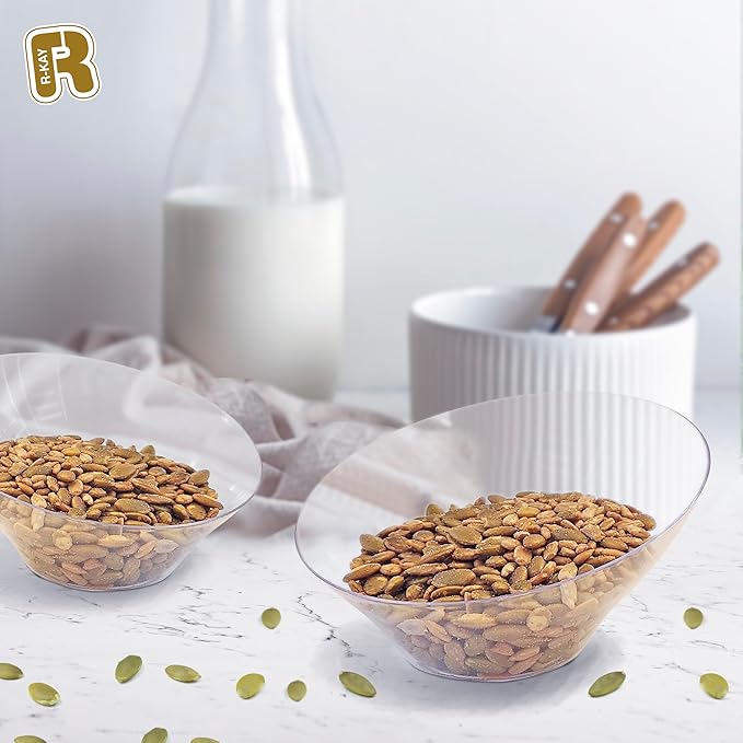 R-kay 6 Pack Angled Candy Bowls - Clear Plastic bowls 20 Oz - Premium Plastic Serving Bowls Disposable Heavy Duty For Weddings Catering, parties, And All Occasions (Clear, Medium)