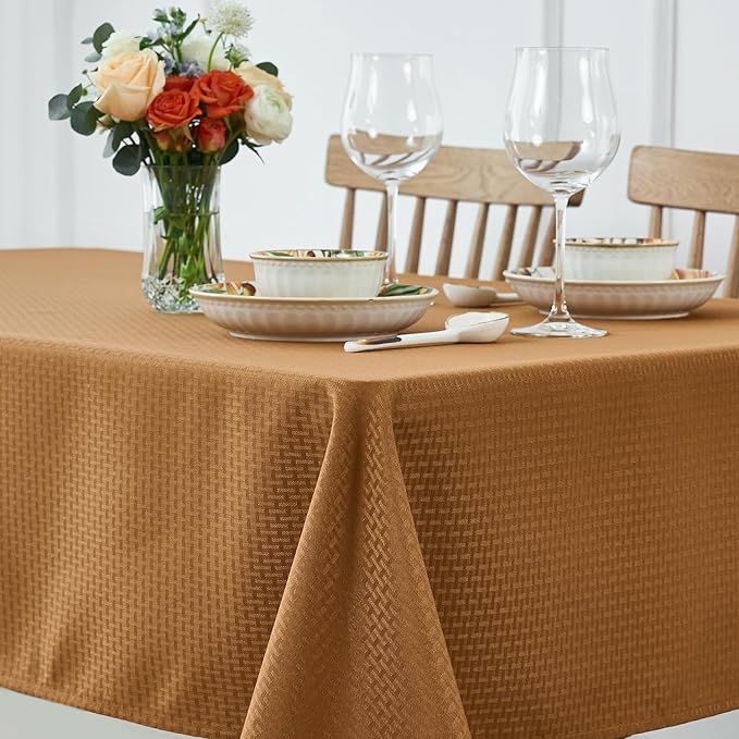 maxmill Tablecloth Weaved Texture Pattern Rectangular Tablecloth Water Resistance Antiwrinkle Spillproof Soft Table Cloth for Fall Harvest Thanksgiving Parties Holiday Dinners, 52x 108 Inch, Amber