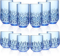Acrylic Drinking Glasses Set of 12 Blue Mixed Drinks Glassware Unbreakable Palstic Tumbler and Rocks Glass Set 6pcs 18oz Highball and 6pcs 12 oz Cocktail Glasses for Cocktail Iced Coffee Beer Whiske