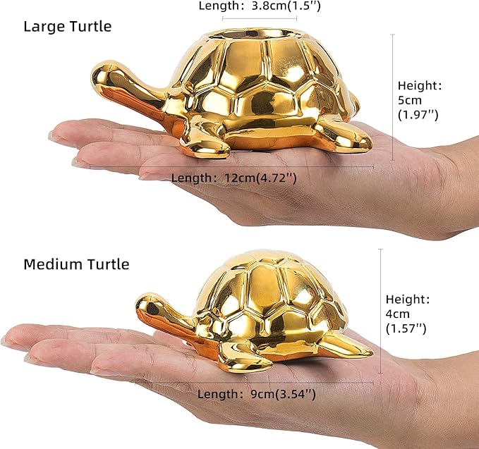 Golden Turtle Statue, Ceramic Turtle Ornament for Home Decor - Gold Tabletop Decoration, Collectible Decor for Elderly, Turtle Sculpture for Bookshelf, Desk, Nightstand
