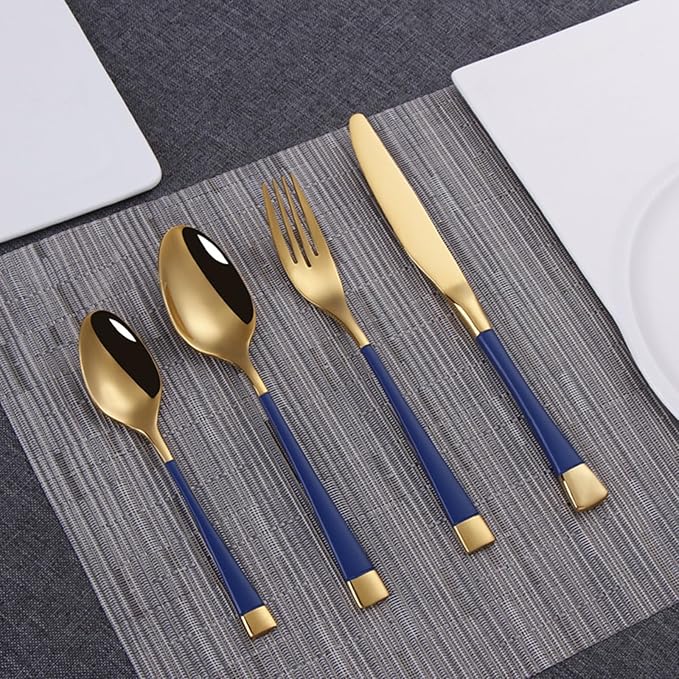 Blue-Gold Silverware ZILNEHZ Flatware Set for 6 Stainless Steel Cutlery Set Elegance Luxury Tableware Set Forks and Spoons Utensil Sets for Home Restaurant Dishwasher Safe