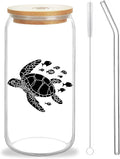 Cute Turtle Glass Cup With Lids And Straws, Turtle Gift For Women, IIced, Coffee, Smoothie, Cocktail, Beer, Whiskey, Soda, Matcha,16 Oz, Home Office Table Desk Decoration!