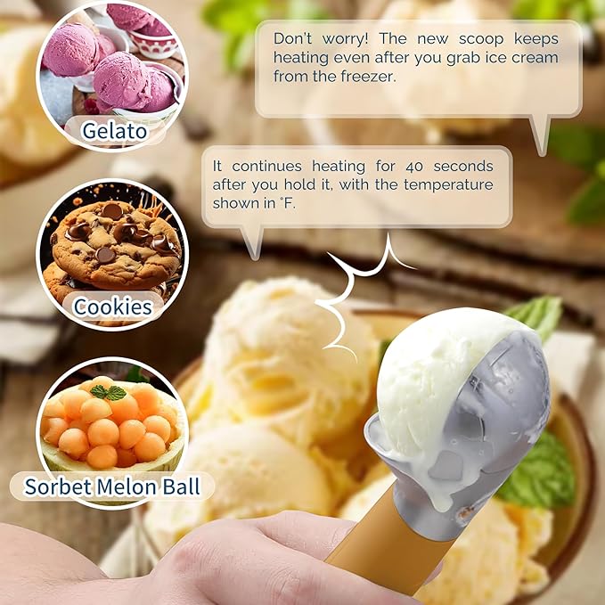 Heated Ice Cream Scoop Rechargeable, Electric Warming Ice Cream Scooper with LED Display, Heats to 158°F for Hard Ice Cream, Easy for Seniors & Kids, IP67 Waterproof (Olive Evergreen, 2oz)