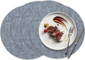 15 inch Faux Leather Round Placemats Set of 4 Non-Slip Washable Wipeable Table Mats, Heat Resistant Waterproof Oilproof Place Mats for Kitchen, Dining, Party, Indoor, Outdoor Blue
