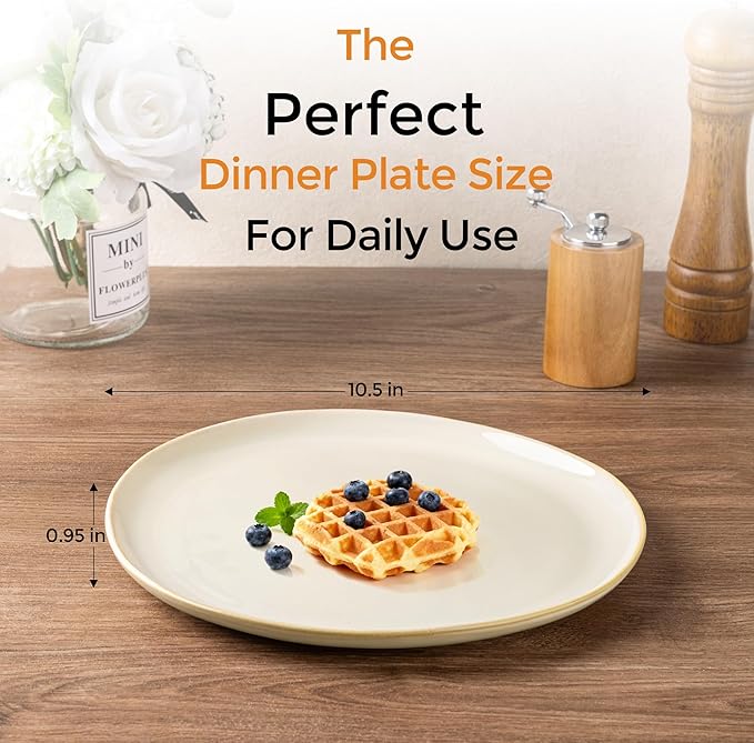 AmorArc Ceramic Dinner Plates Set of 6, 10.5 Inch Handmade Reactive Glaze Stoneware Plates, Rustic Shape Dinnerware Dish Set for Kitchen, Microwave & Dishwasher Safe, Scratch Resistant