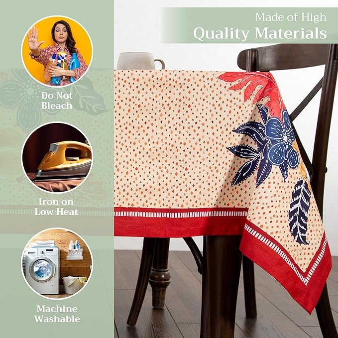 Maison d' Hermine Table Cloth Square Table 100% Cotton 60 x 60 Inches Fall Tablecloth Reusable Everyday Use for Thanksgiving Christmas Decorations Dining Farmhouse Party (Kalahari)