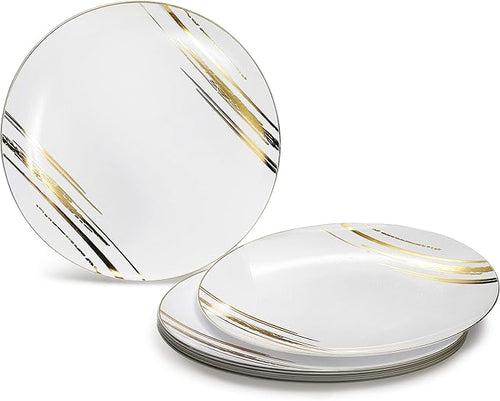 " OCCASIONS " 240 Plates Pack,(120 Guests) Premium Wedding Party Disposable Plastic Plates Set -120 x 10.25'' Dinner + 120 x 7.5'' Salad/Dessert (Dali, White & Gold)
